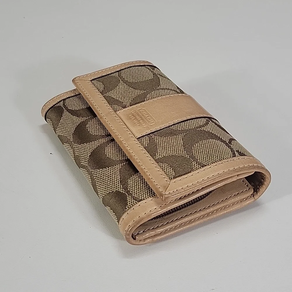 Coach Small Signature Canvas Bifold Wallet in Brown and Tan